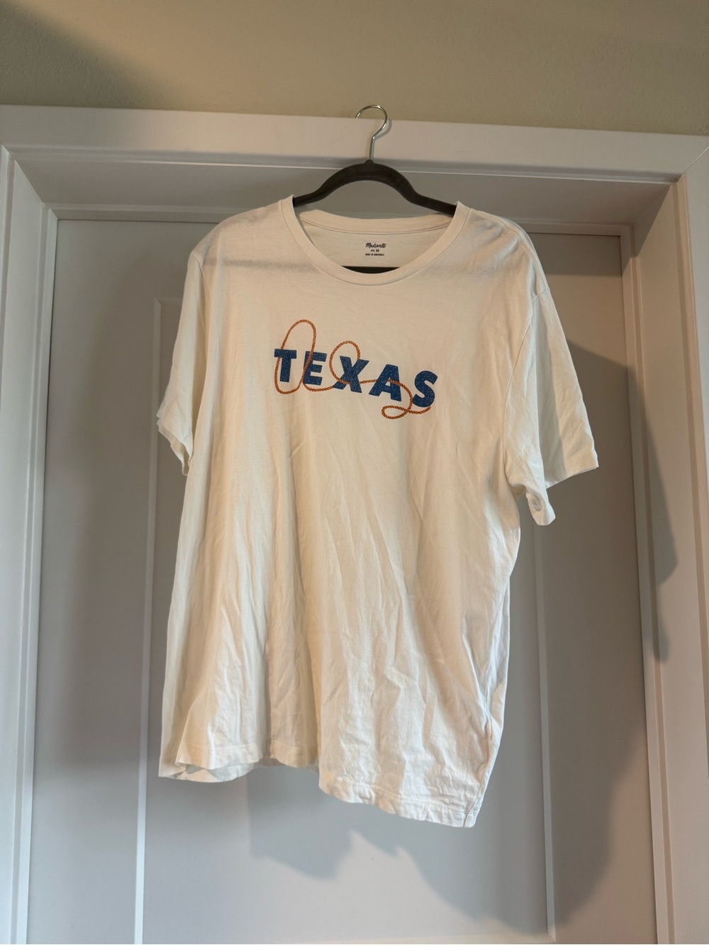 Madewell White Tee with Blue and Orange TEXAS Graphic